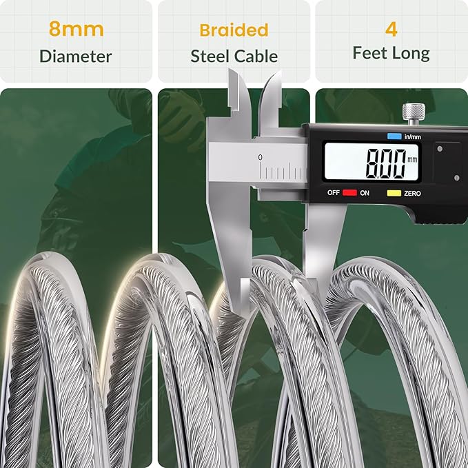 Titanker Bike Lock Cable, 4 Feet Bike Cable Lock Basic Self Coiling Kids Bike Lock Combination with Complimentary Mounting Bracket, 5/16 Inch Diameter (4FT, White-8mm)