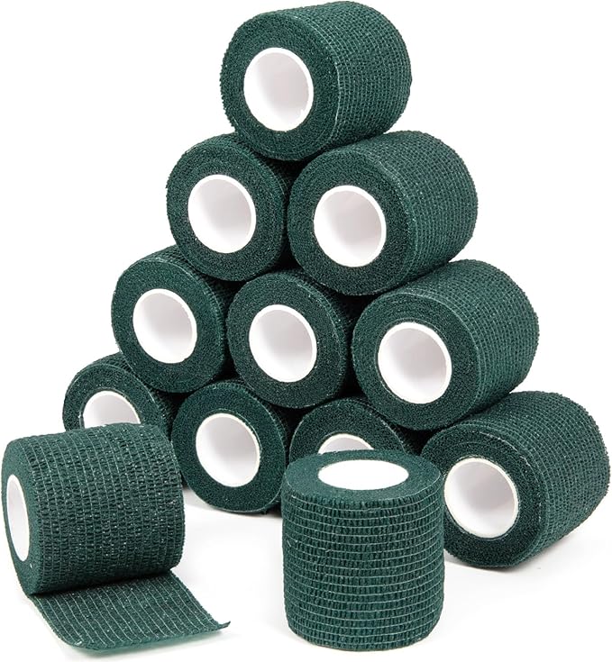 12Pcs 2inch x 5 Yards Self Adhesive Bandage Wrap Elastic Bandage Wrap Self Adherent Cohesive Wrap Bandages for Wrist Ankle Vet Tape for Dog Athletic Swelling Sprain Tape Grip Cover (Army Green)