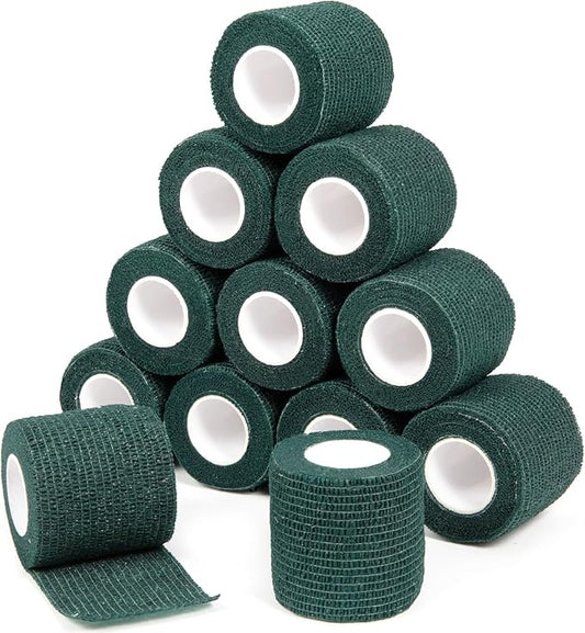 12Pcs 2inch x 5 Yards Self Adhesive Bandage Wrap Elastic Bandage Wrap Self Adherent Cohesive Wrap Bandages for Wrist Ankle Vet Tape for Dog Athletic Swelling Sprain Tape Grip Cover (Army Green)
