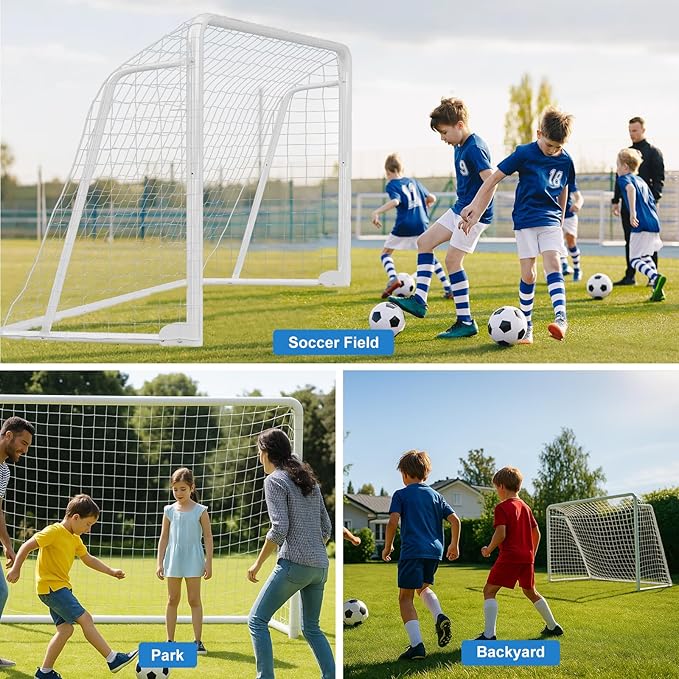 MOPHOTO 6x4/8x6/10x6.5/12x6/16x7ft Soccer Goals for Backyard, Foldable Steel Soccer Goal with 6 Cones, Weatherproof Soccer Goal for Teens/Adults Practice Training