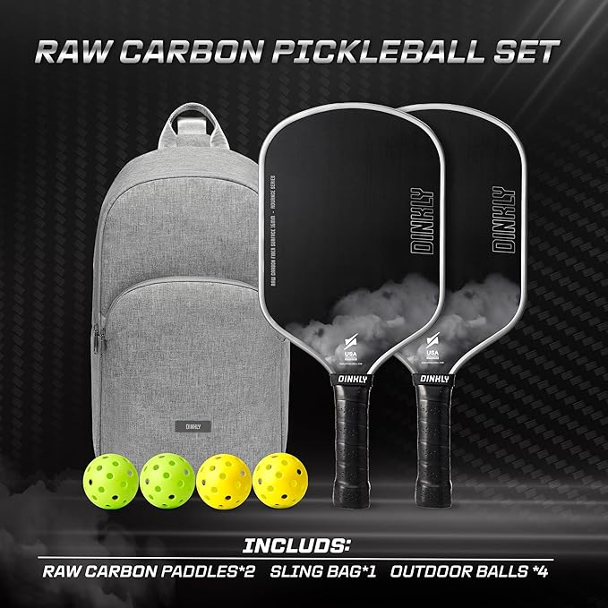 Raw Carbon Pickleball Paddles Set of 2/4, T700 Carbon Fiber Rackets with 16MM Honeycomb Polymer Core, 4 Balls and 1 Portable Carry Bag, USAPA Approved Pickleball Set for Men, Women