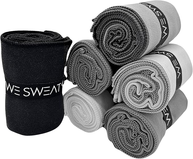 We Sweat’s (6 Pack) Microfiber Gym Towels, Silver ION Odor-Free Absorbent Fiber, Fast Drying Men & Women Workout Gear for Body Sweat, Towels, Sports Exercise Fitness Gear