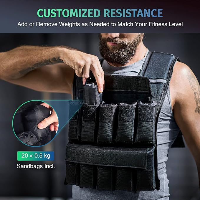 ZELUS 20lb Weighted Vest with Adjustable Weights for Exercise, Weight Vest for Men, Workout Vest for Home Workouts Cardio Strength Training Weight Loss (20lb-Sandbags)