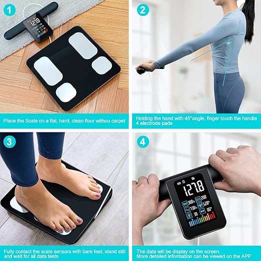 8 Electrode Smart Body Fat Scale with BMI, Body Fat, Muscle Mass, 28 Body Composition Metrics, Rechargeable High Precision Scale with Color VA Display for Home & Fitness