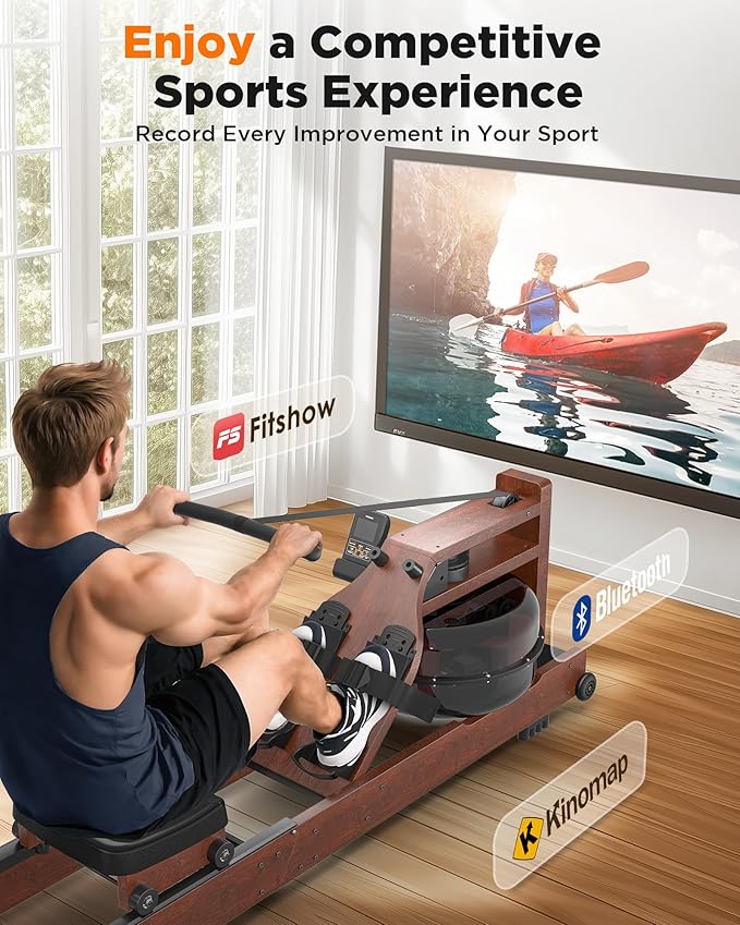YOSUDA Water Rowing Machines for Home Use- Foldable Rower Machine 400LBS Weight Capacity with Dedicated Monitor & Bluetooth APP, Comfortable Seat