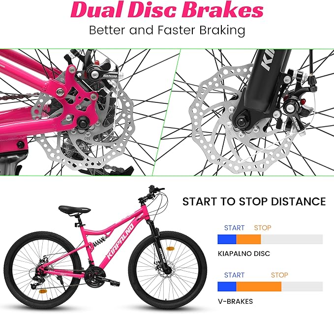 24/26/27.5 Inch Mountain Bike, Dual Full Suspension 21 Speed Womens Mens Mountain Bikes, Commuter Bike with Carbon Steel Frame and Dual Disc Brakes