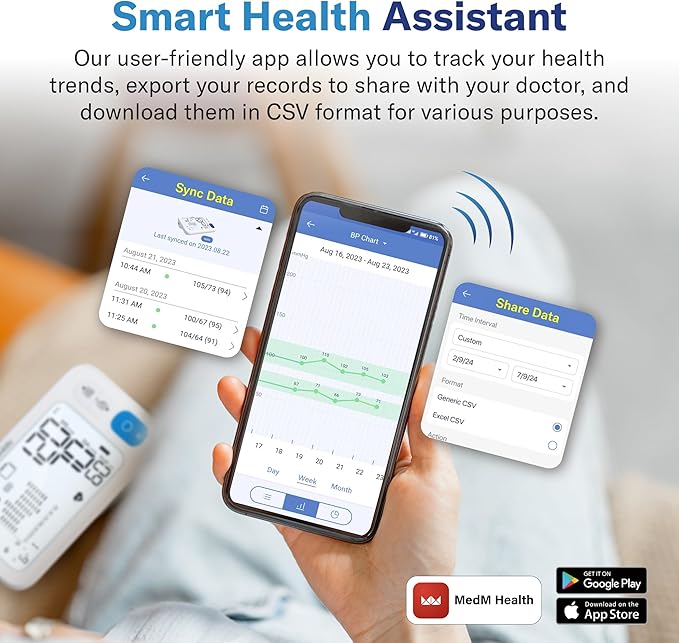 Alcedo Bluetooth Blood Pressure Monitor for Home Use, Accurate Upper Arm Smart BP Machine with Wide Range Cuff, App-Enabled for iOS & Android, Super Large Backlit Screen, 2 x 250 Memory