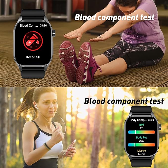 Smart Watch for Men Women, 2.04" AMOLED Color Screen, 24/7 Heart Rate, Blood Oxygen, Pressure, Sleep and Stress Health Monitor, Body Composition Insights, 150 Sports Modes (Brown)