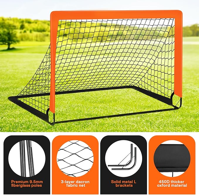 Soccer Goals for Backyard Set, 2 of 4×3 ft Orange Portable Soccer Goal Training Equipment for Games and Training for Backyard for Teens, Comes with Inflator, Soccer Ball, Football Cone