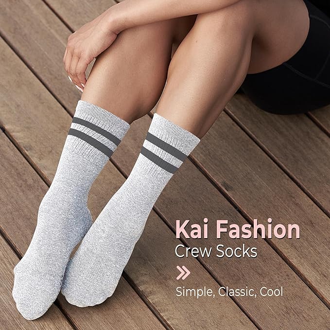 TAVI Kai Fashion Crew Grip Socks - For Slipper Barre, Pilates, and Yoga - with Grips for Women and Men