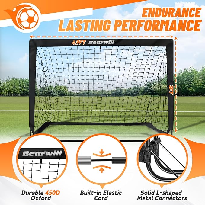Soccer Goal, Kids Soccer Goals for Backyard Set of 2, 4x3ft Portable Soccer Goal Pop Up Soccer Net, Kids Soccer Net Training Equipment with Soccer Ball, Ladder, Cones, Targets