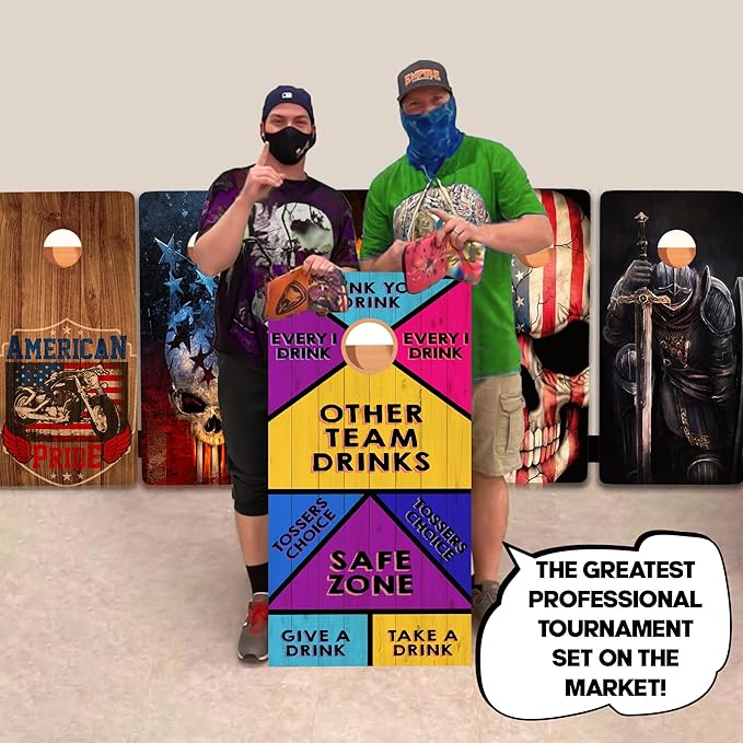 CornholeGamesUSA Pro Cornhole Boards Set | Made in USA | 3/4 Baltic Birch | No Bounce | Triple Thick Legs | Two Brace & Handles, Tournament 2x4 Regulation Set with Score Tower & Cornhole Bags