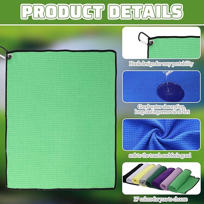 Batiyeer Golf Towels Bulk for Bags 16'' x 16'' Microfiber Waffle Pattern Golf Towel with Clipfor Mini Tournament, Club, Yoga, Fitness