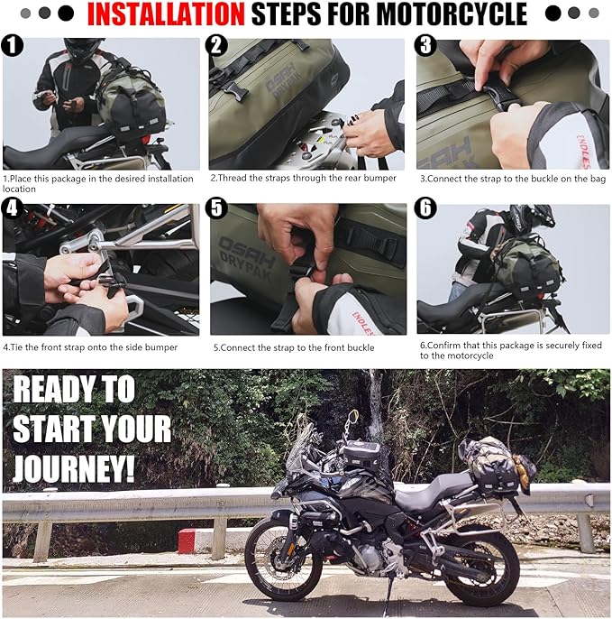 Waterproof Duffel Bag - Motorcycle Dry Bag 40L Tail Bag with Large Storage Space, Waterproof Duffle Bags with Outer Mesh Zipper Pocket for Camping, Kayaking, Fishing & Traveling-Green