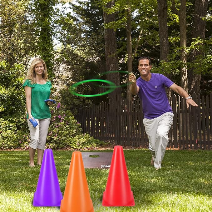 CircleCraft 31 Pcs. Plastic Cones and Rings Games Ring Toss Games for Adults, Carnival Games for Kids, Bean Bag for Kids Games Birthday Party, Yard Game, Sports & Outdoor Game for Family Party