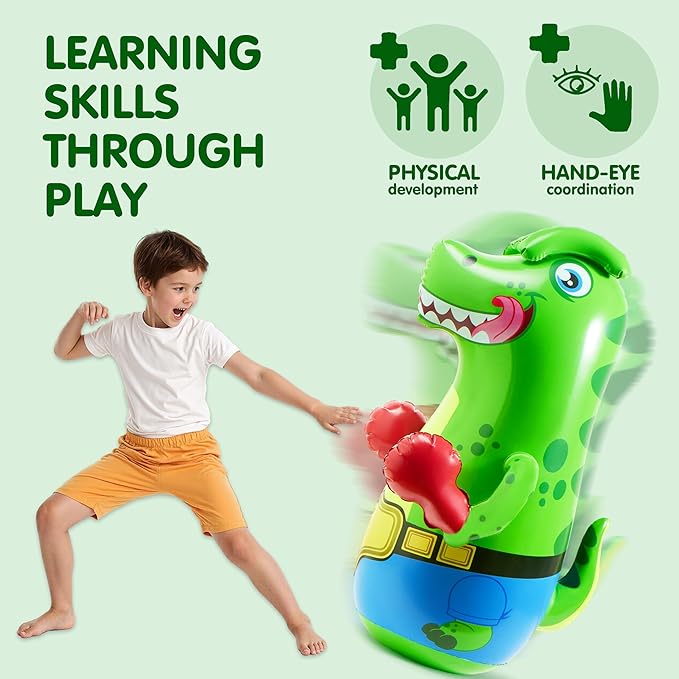 SYNCFUN Inflatable Punching Bag for Kids 47 Inches, Toddler Blow up Punching Bag Toys, T-Rex Dinosaur Bouncing-Back Bopper