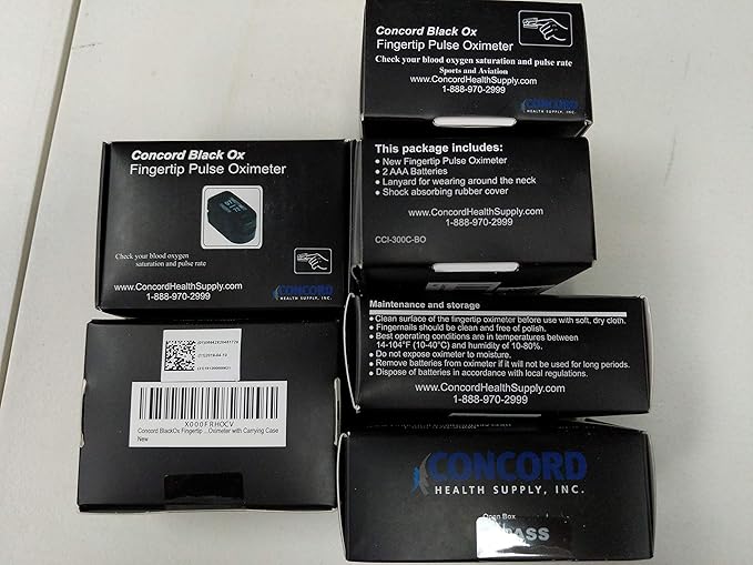 Concord Fingertip Pulse Oximeter with Reversible Display - Blood Oxygen Saturation Monitor with Carrying Case, Batteries and Lanyard - Easy to Use, Accurate SpO2 & Pulse Measurement (Black Ox)