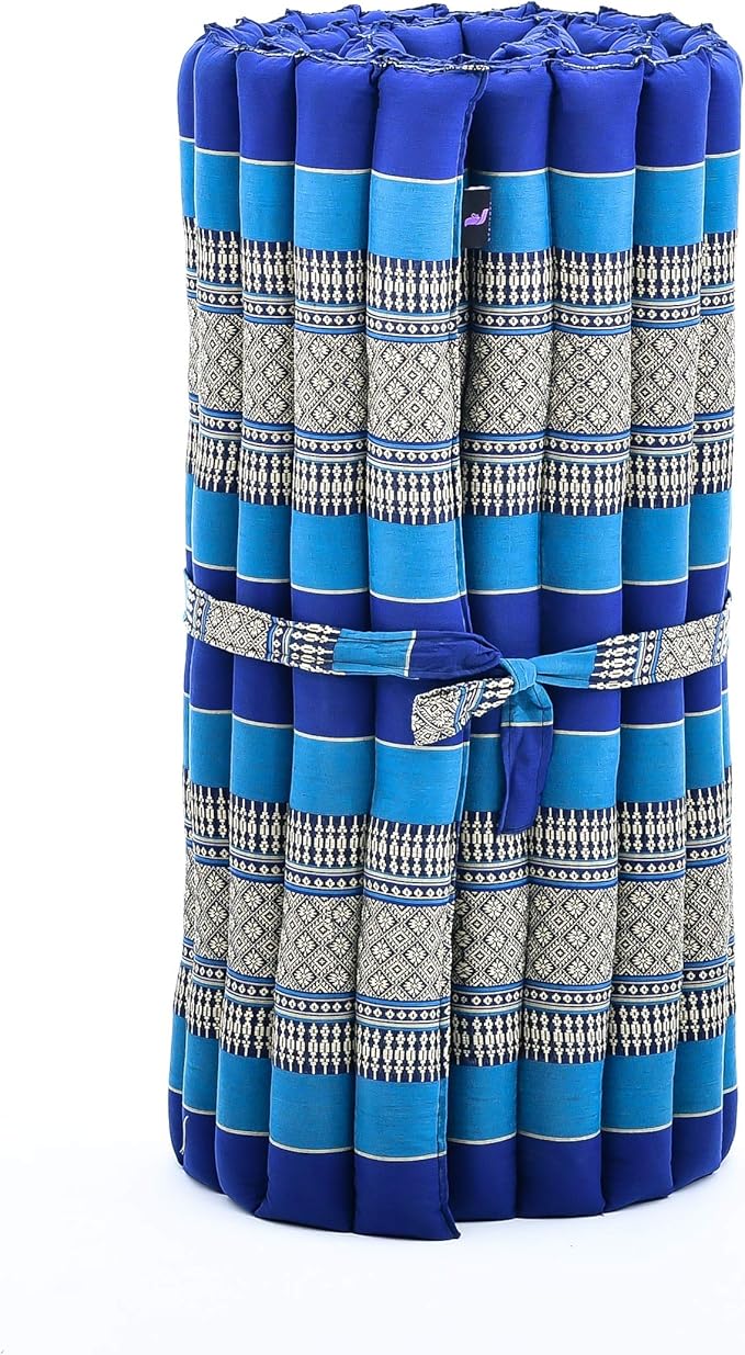 Leewadee - Foldable Floor Mattress - Japanese Roll Up Futon -Trifold Tatami Mat- Guest Floor Bed - Camping Mattress - Thai Massage Mat, Kapok Filled, 75 x 28 inches, Blue