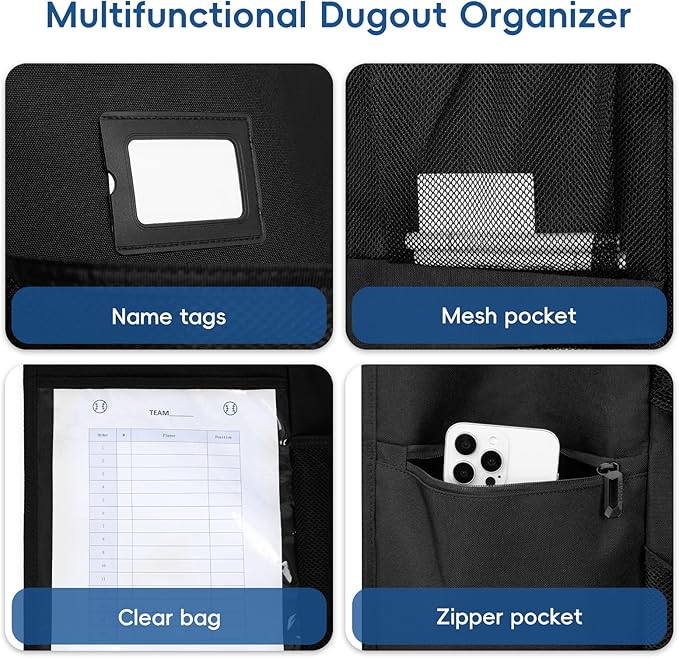 Baseball/Softball Dugout Organizer - 15+ Helmet & Glove Storage Bag, Military-Grade 900D Fabric & 6 Reinforced Steel Hooks