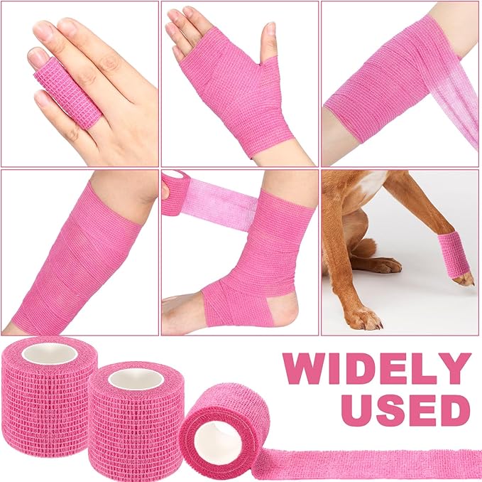 Treela 48 Pack Self Adhesive Wrap Bandage Bulk, 2 Inches x 5 Yards Self Adherent Cohesive Bandage Elastic Athletic Tape Breathable Wound Tape for Stretch Athletic Sports Wrist Ankle(Pink)