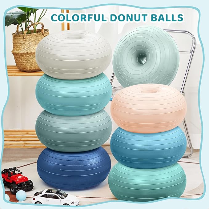 Lewtemi 8 Pcs Flexible Seating for Classroom Elementary 20'' Yoga Ball Chair Large Inflatable Donut Exercise Ball Chair Wobble Seat with Inflator for Kids Student Balance