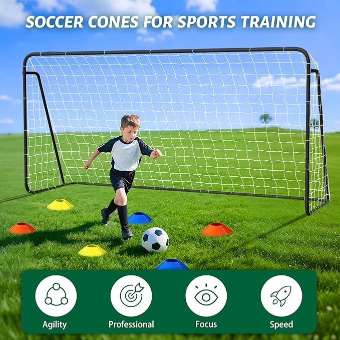 NAIZEA Soccer Goal - 12x6FT/16x7FT/10x6FT/8x6FT/6x4FT Soccer Goals for Backyard - Metal Soccer Goals for Youth Adult - Multiple Sizes Colors - Perfect for Games Indoor Outdoor Practice