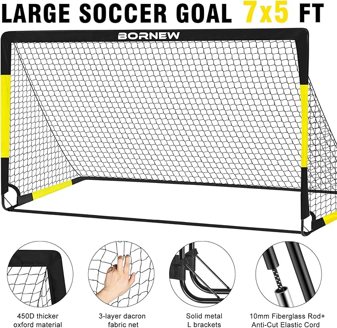Kids Soccer Goal for Backyard Set - 2 Set of 7X5 / 6X4 ft Toddler Soccer Nets Training Equipment, Soccer Ball, Pop Up Portable Soccer Set for Kids and Youth Games and Training Goals Ages 3-16 Gift