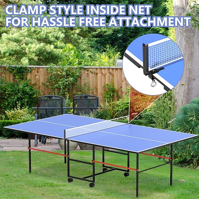 Portable Ping Pong Table, Mid-Size Foldable Table Tennis Table w/Net, 2 Paddles, 3 Balls, Table Tennis Table for Indoor Outdoor, Ping Pong Tablefor Kids Family Holiday Sports
