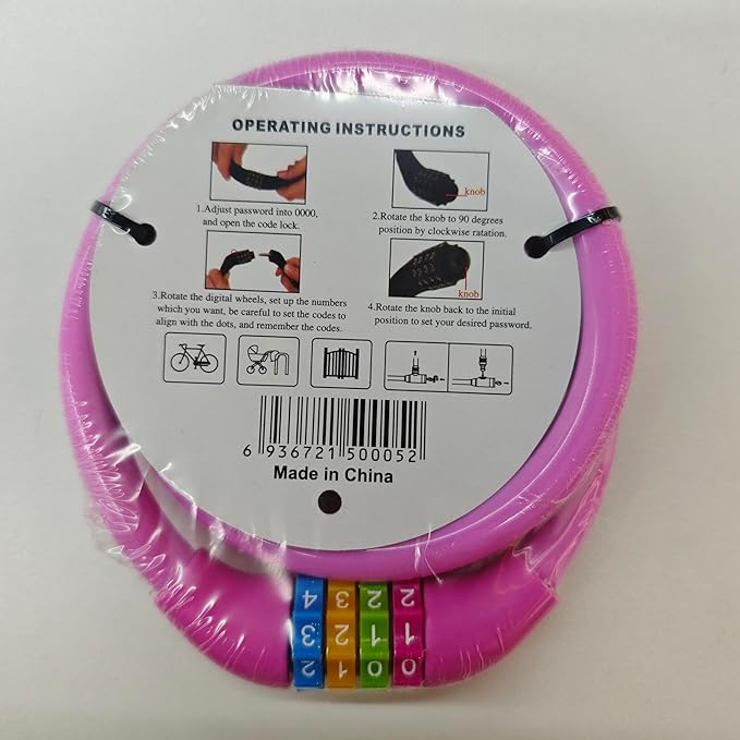 Bike Lock, 25 inch Bike Lock Cable, Portable Anti Theft 4 Digits Codes Cable Locks, Resettable Combinations Coiling Bicycle Lock for Bike, Motorbike, Scooter, Skateboard, Gate, Fence (Pink