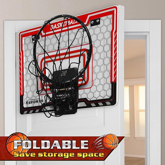Mini Basketball Hoop Indoor with Scorer and Batteries, Indoor Basketball Hoop Over The Door with Colorful LED Lighting, Toy Basketball Set for Boys Girls Age 3 4 5 6 7 8