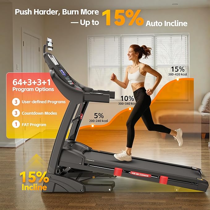 5.0 HP Folding Treadmills for Home with 15% Incline, 400 lbs Capacity Treadmills for Exercising, 0.6-10MPH, APP Control,Shock Absorption, Safe & Quiet