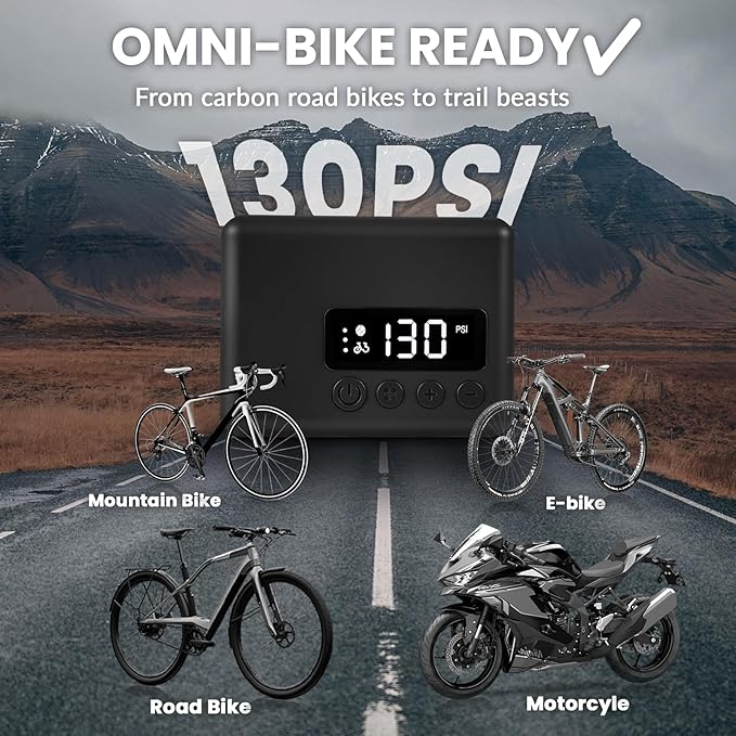 Mini Bike Pump 130PSI, Portable Bicycle Tire Pump with Pressure Gauge, Fast 30S Inflation for MTB/Road/E-Bike, Works with Presta & Schrader Valves, Includes Reflective Stickers