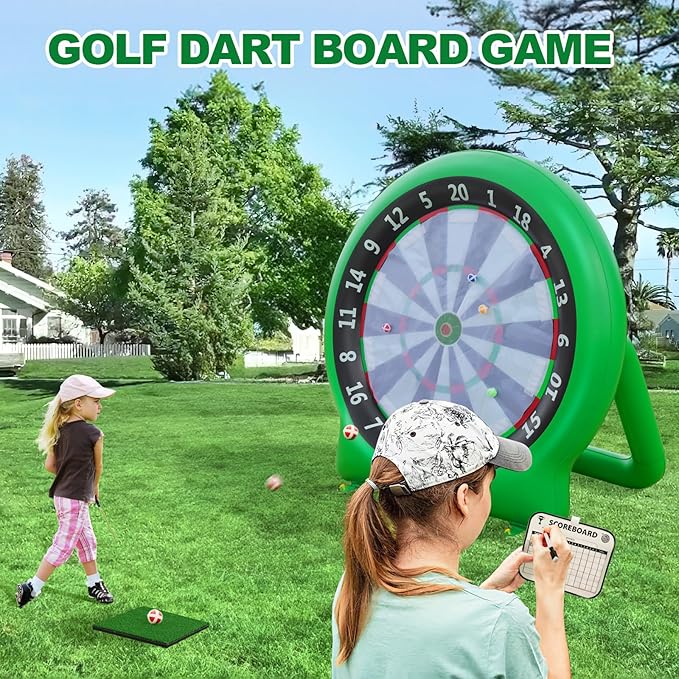 Giant Dart Board Inflatable with Pump, Outdoor and Indoor Soccer Sport Kick Dartboard for Kids and Adults, Waterproof Darts Board Yard Game with 20 Golf Balls, 4 Sticky Balls, 2 Soccers