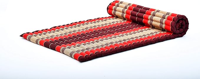 Leewadee - Kapok Roll Mat – Handcrafted Folding Sleep & Relaxation Mattress from Thailand, Ideal as Guest Bed, Camping Mat, Yoga Mat or Traditional Futon, 75 x 39 inches, Red