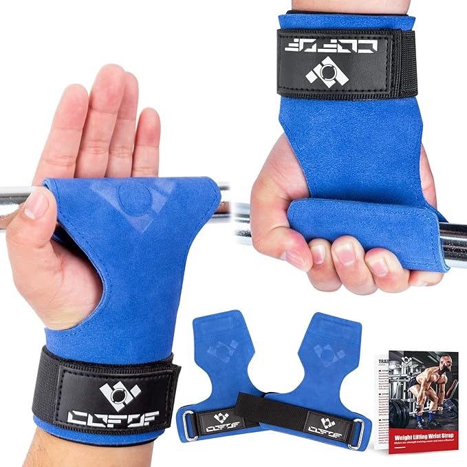 Weight Lifting Wrist Strap, Double Layer Leather Wrist Strap for Deadlift and Powerlifting, Adjustable Neoprene Padded Gym Workout Lifting Hooks (Pair)