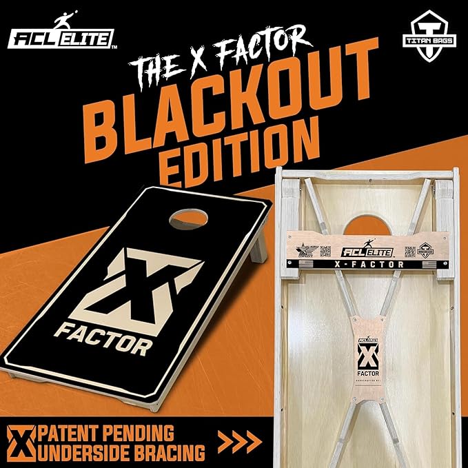 Titan Bags X Factor Cornhole Boards - ACL Elite Approved Cornhole Board Set w/Patent Pending X Underside Bracing for Maximum Durability - Regulation Size for Professional & Outdoor Sports Game