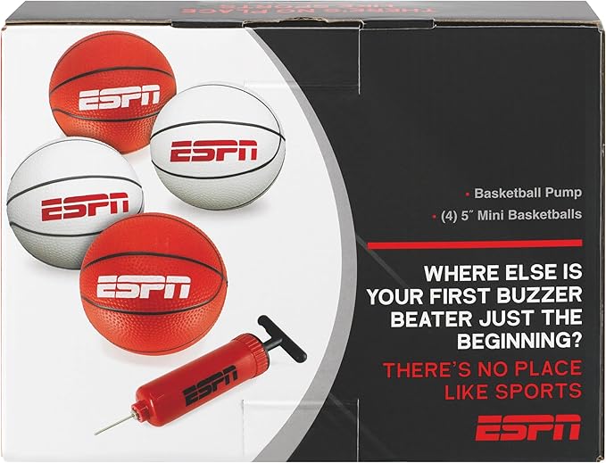 ESPN 5' Mini Basketball Set - 4 Pack (2 White, 2 Red) with Pump - Ideal for Family Games & Skill Practice