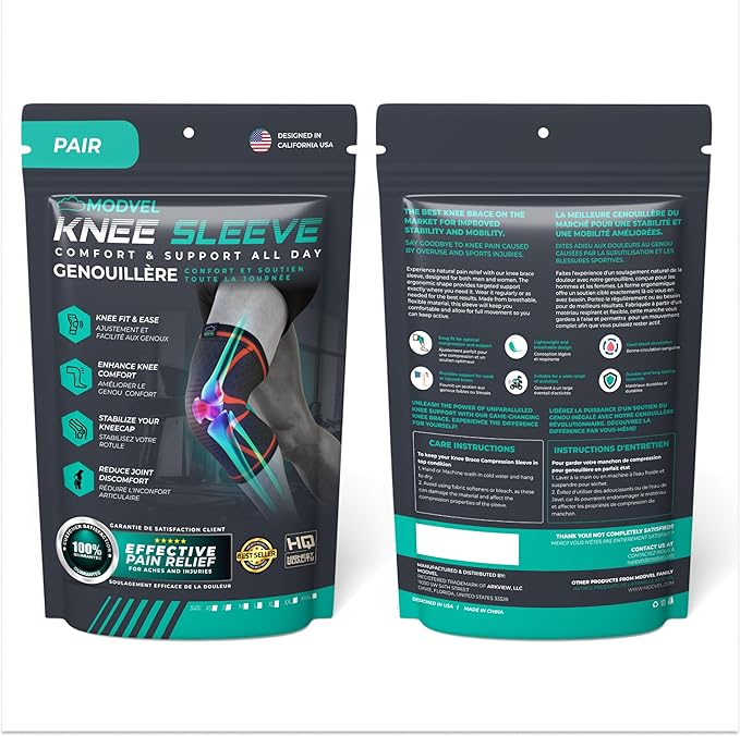 Modvel Compression Knee Brace for Women & Men - For Knee Pain, Compression Sleeve Knee Support for Meniscus Tear ACL & Arthritis Pain Relief Knee & Protection for Working Out, Running & All Sports