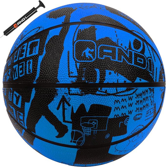 AND1 Street Art 27.5 Basketball : Youth Sized Rubber Streetball for Indoor and Outdoor Use, Deep Channel Construction and Durability, Ideal for Boys and Girls Ages 9-11, Includes 10” Pump