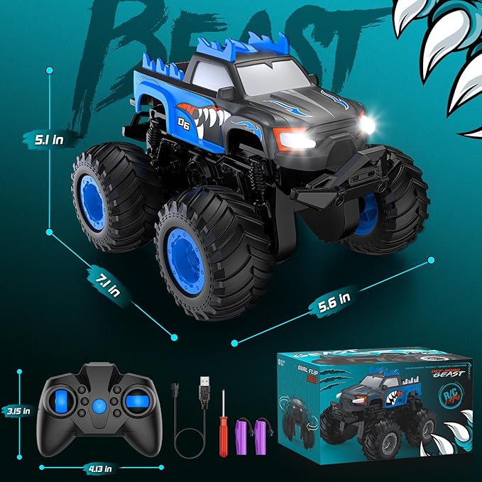 Remote Control Car, 1:24 Scale All Terrain Monster Tuck Toys with Auto Demo, Remote Control Tuck with 360° Rotation and Lights, 2.4Ghz Rc Cars Support 20km/h, Monster Trucks for Boys Age 4-7