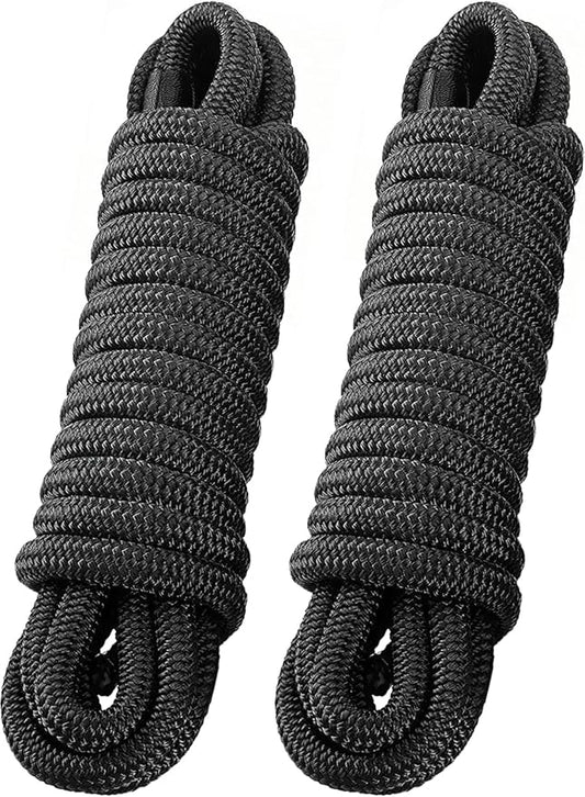 2 Pack 3/4" x 35' Dock Lines - Marine Grade Nylon Boat Rope with 18" Loop for Docking and Mooring - Double Braided Boat Lines, High Strength, Easy Handling, Heavy Duty, Fray Resistant - Black