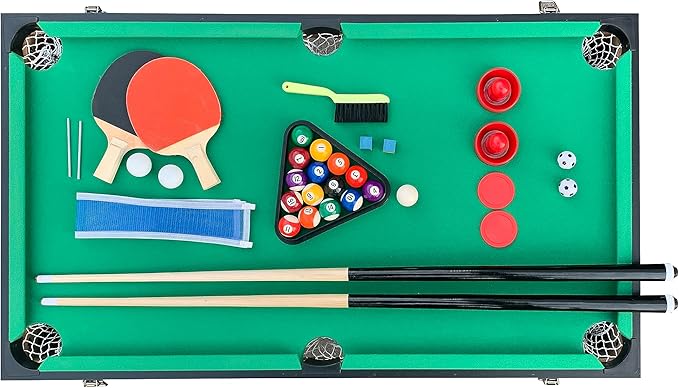 KICK Quad 48″ 4-in-1 Multi Game Table - Combo Game Table Set - Foosball, Billiards/Pool, Glide Hockey and Table Tennis for Home, Game Room, Friends and Family!