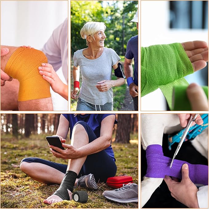 Treela 48 Pack Self Adhesive Wrap Bandage Bulk, 2 Inches x 5 Yards Self Adherent Cohesive Bandage Elastic Athletic Tape Breathable Wound Tape for Athletic Sports Wrist Ankle Finger Pets(Multicolored)