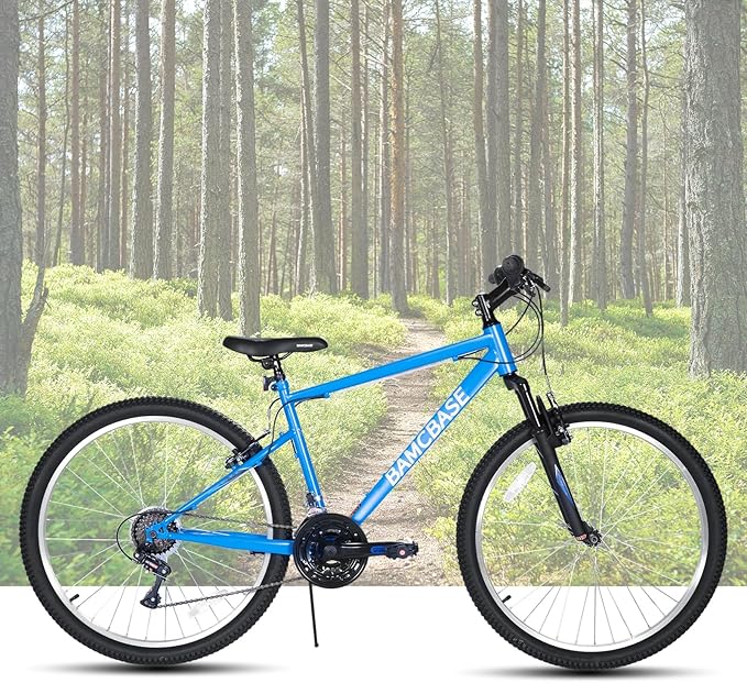 HILAND 26 27 Inch Mountain Bike, Mens Womens MTB with 18 Speeds, High-Tensile Steel Frame, V Brake, Hardtail Bicycle for Adults