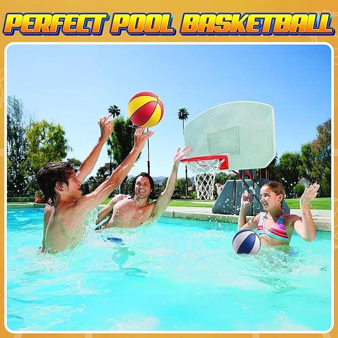 Rubber Mini Basketballs 7 Inch, Size 3 (Pack of 4) - Pool Basketball for Kids in Assorted Colors Indoor & Outdoor, Boys & Girls, for Small Hoops, Game Prizes, Arcade Games, with Pump