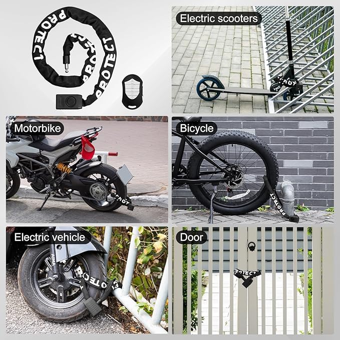 Bike Chain Lock with 110dB Alarm - Heavy Duty Anti-Theft Bicycle Chain Lock,3.94Ft Security Bike Locks with 3 Keys, Waterproof Lock Chain for Bike, Bicycle, Scooter, Motorcycle, Door, Gate, Fence