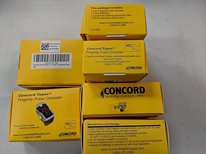 Concord Fingertip Pulse Oximeter with Reversible Display - Blood Oxygen Saturation Monitor with Carrying Case, Batteries and Lanyard - Easy to Use, Accurate SpO2 & Pulse Measurement (Topaz)