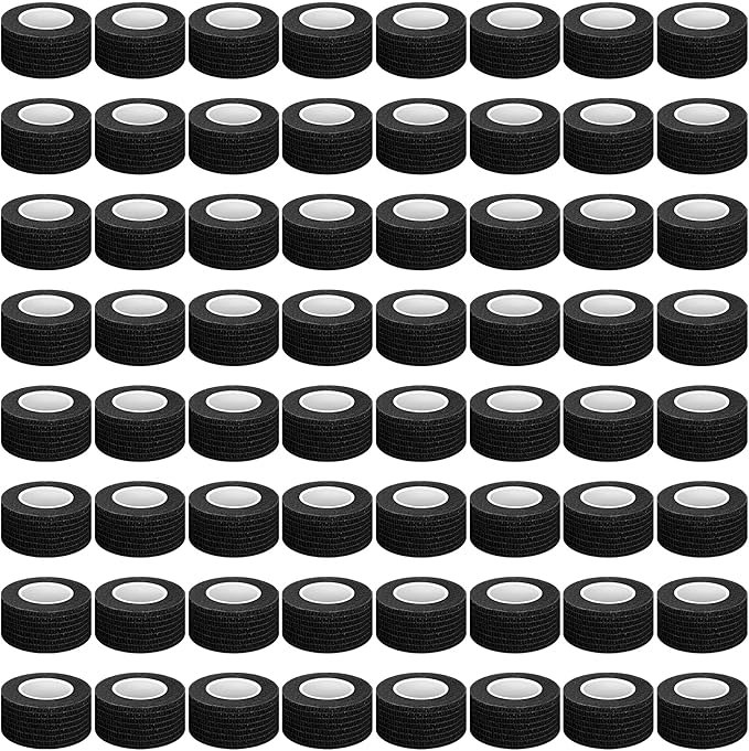 Treela 64 Pack 1" x 5 Yards Self Adhesive Cohesive Bandage Wraps, Elastic Breathable Athletic Tape, Flexible Self Adherent Bandage Rolls for Wrist, Ankle, Fingers, Sports & Pets (Black)