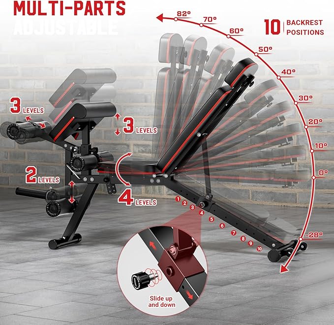 XDDIAS Workout Bench, Adjustable Weight Bench with Leg Extension and Leg Curl, Extended Headrest, 900LBS Preacher Curl Bench Incline Decline Flat Workout Bench for Home Gym Full Body Exercise