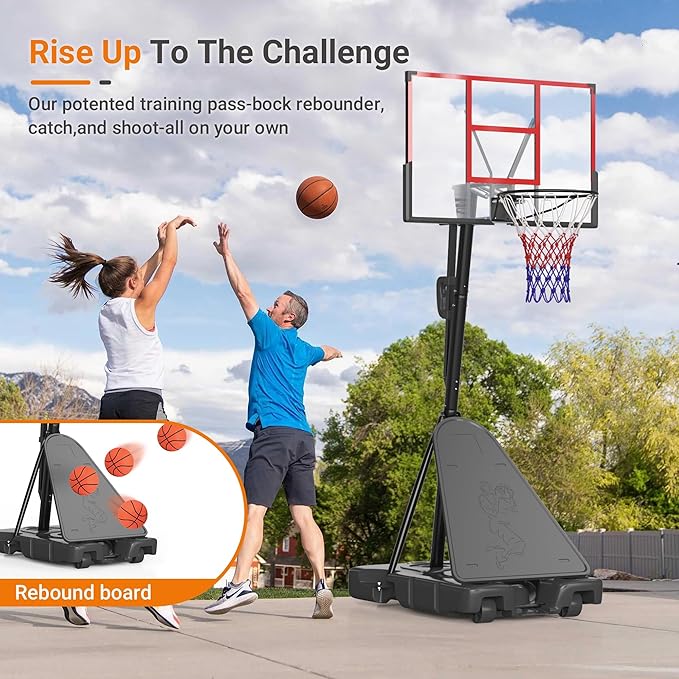 Basketball Hoop 45’’PC Shatterproof Backboard Outdoor Basket Ball Hoop Indoor 4.4-10FT Adjustable Basketball Goal w/Basketball Accessories Net Rim Toddler Basketball Hoop for Kids